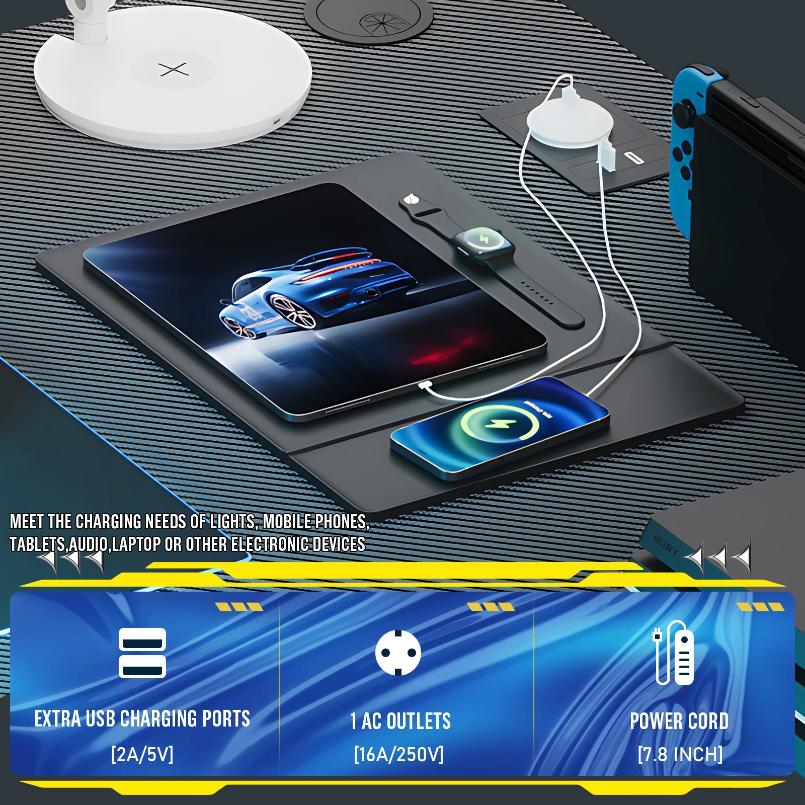 L-Shaped Gaming Desk — Built-In Power Outlets & Shelves — product image 2