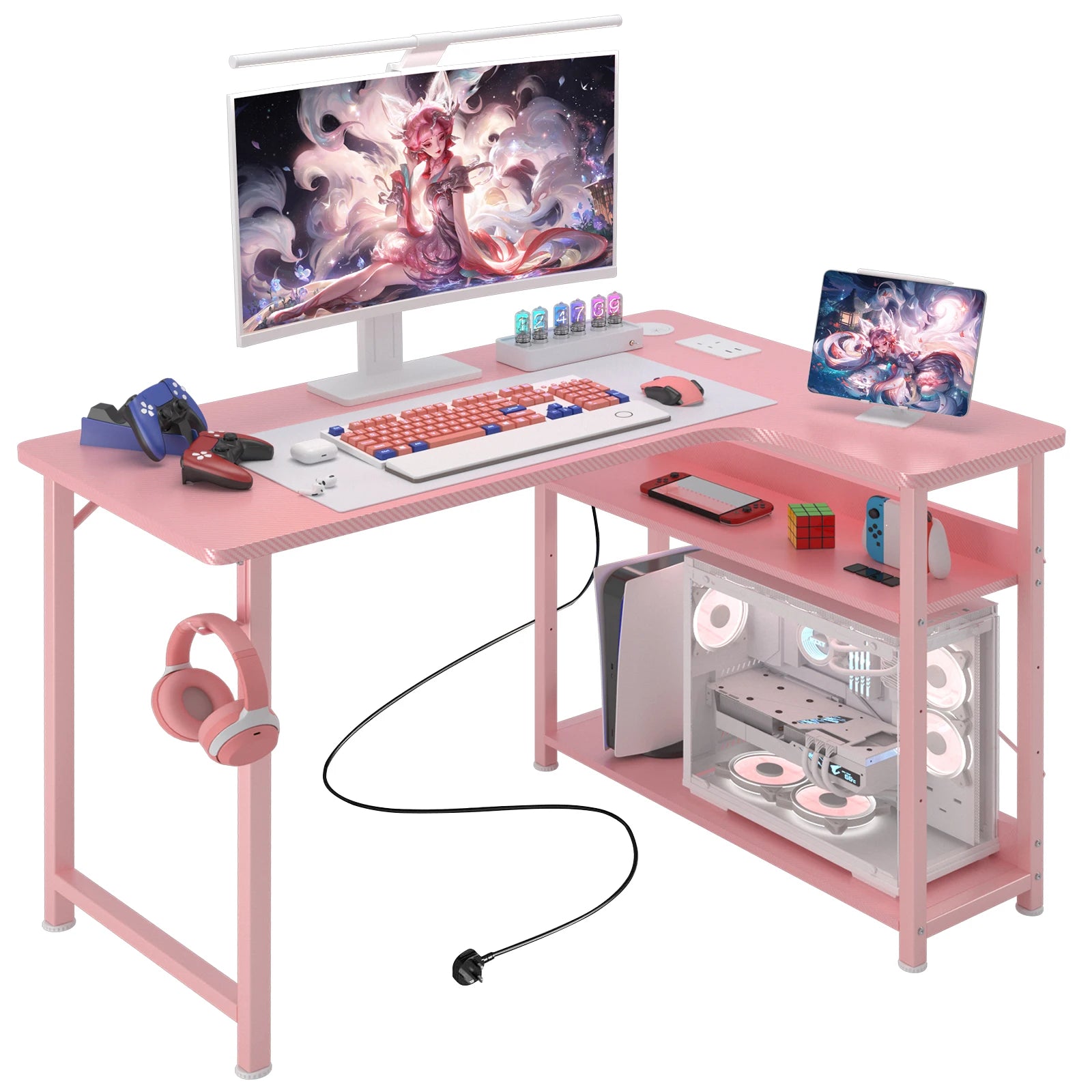 L-Shaped Gaming Desk — Built-In Power Outlets & Shelves — product image 7