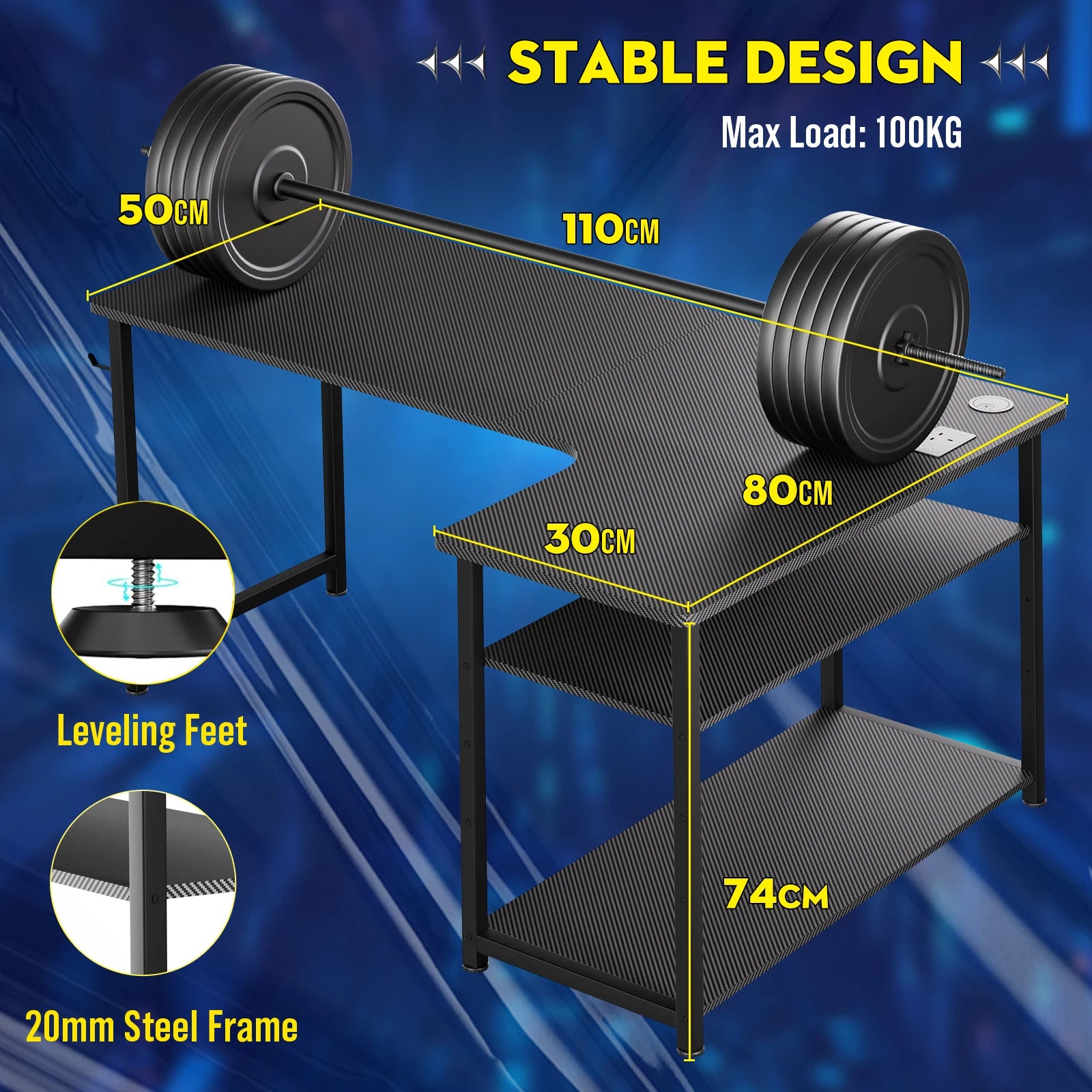 L-Shaped Gaming Desk — Built-In Power Outlets & Shelves — product image 5