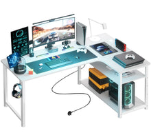 L-Shaped Gaming Desk — Built-In Power Outlets & Shelves