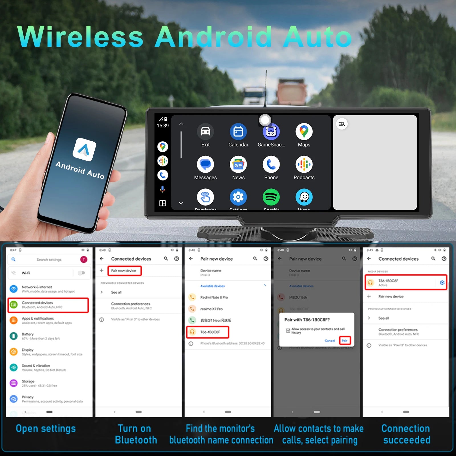 10.26" Wireless CarPlay & Android Auto Dash Display — product image 5