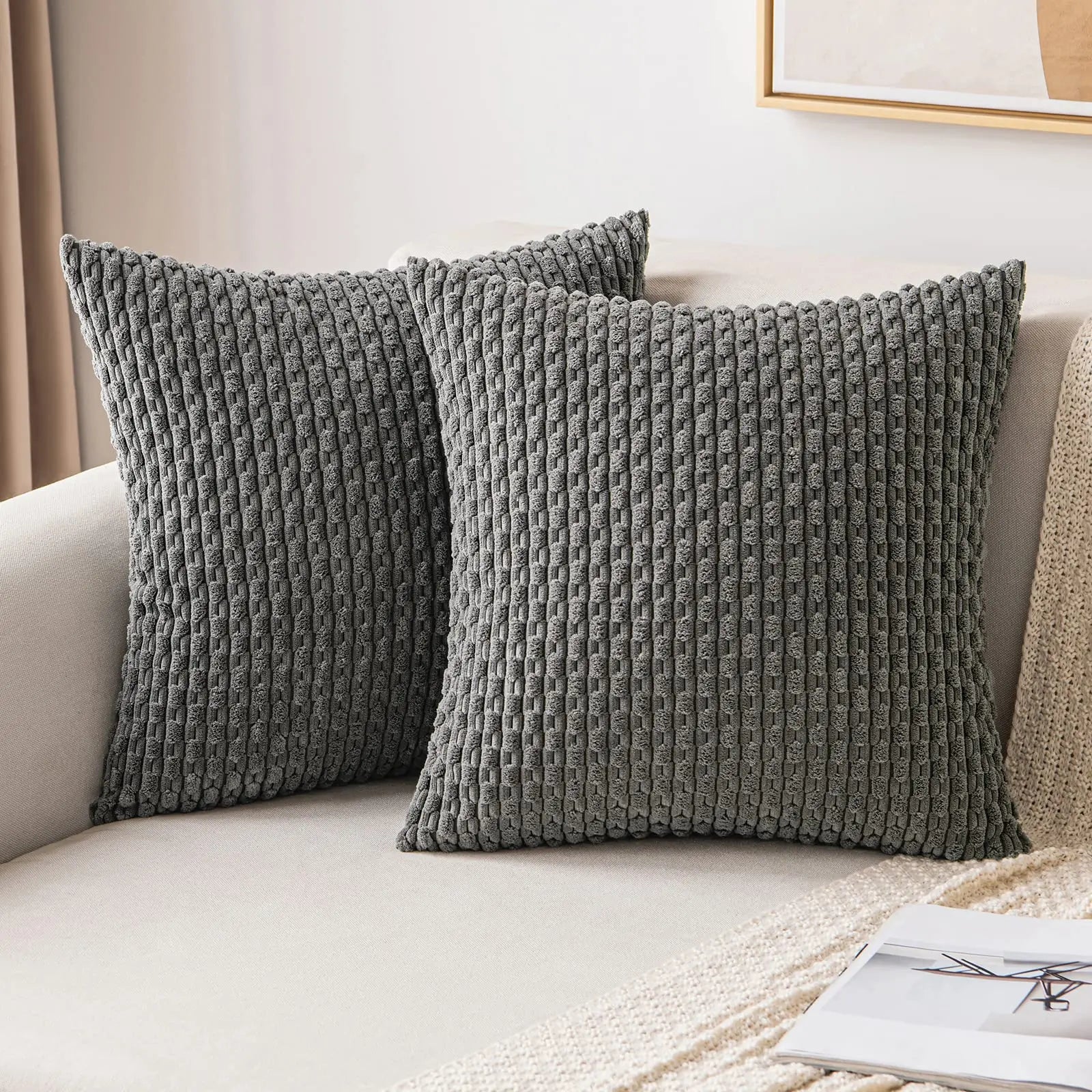 Striped Corduroy Cushion Covers — Hidden Zip, 3 Sizes