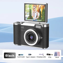 Compact Digital Camera — 1080p, 8× Zoom, 180° Flip Screen — Black