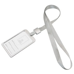 Aluminium ID Card Holder — Slim Badge Case with Lanyard — Silver