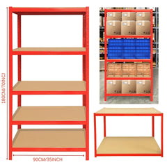 5-Tier Galvanised Steel Shelving — 875 kg Boltless Rack — 180-Red