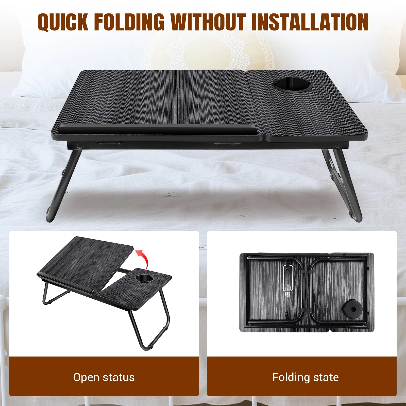 Folding Laptop Bed Tray — Lap Desk with Cup Slot — product image 6