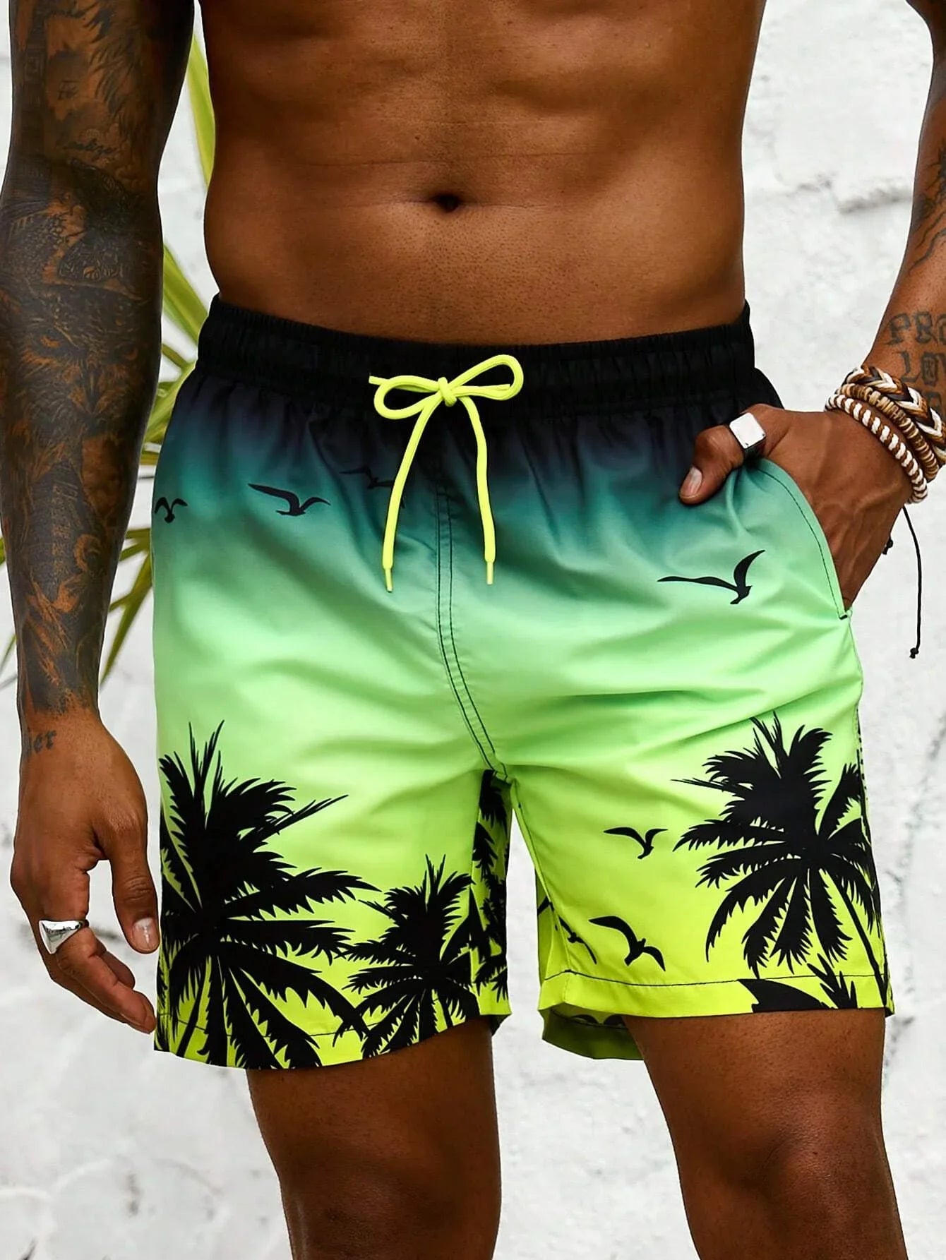 Quick-Dry Graphic Board Shorts — Mesh-Lined Swim Trunks