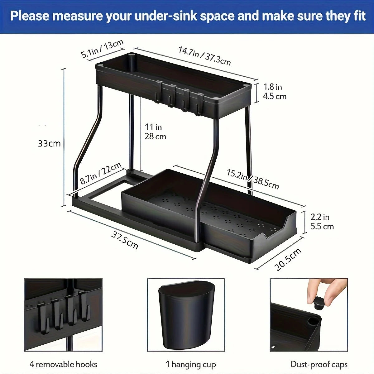 Under-Sink Pull-Out Rack — 2-Tier Steel & PP Organiser — product image 6