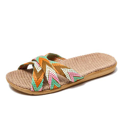 Linen House Slippers — Lightweight Breathable Home Shoes — Reddish Brown