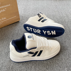 Chunky-Sole Board Shoes — Unisex Mesh-Lined Sneakers — White deep blue premium upgrade (with lettering)