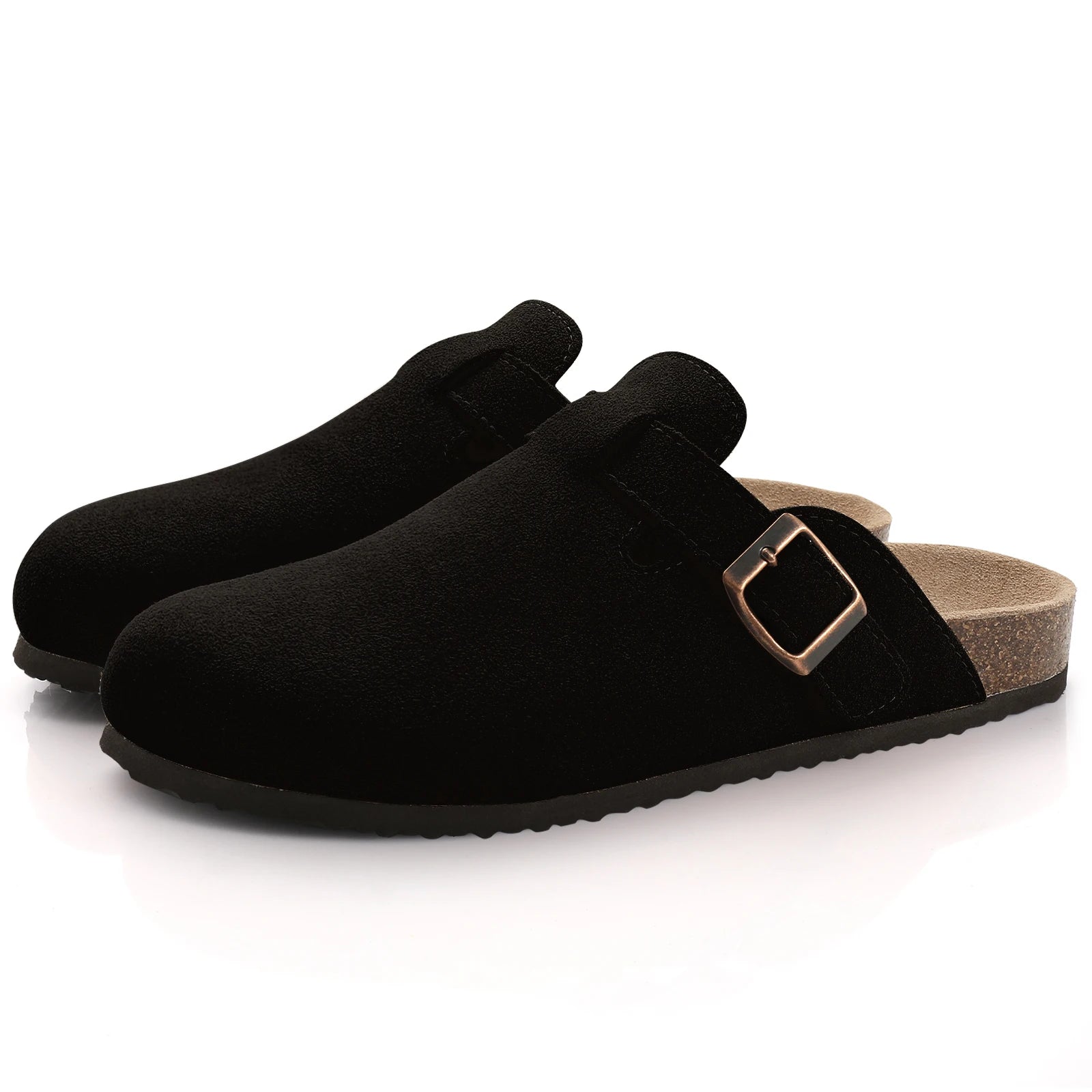 Suede Arch-Support Mules — Cork Footbed Slip-On Clogs