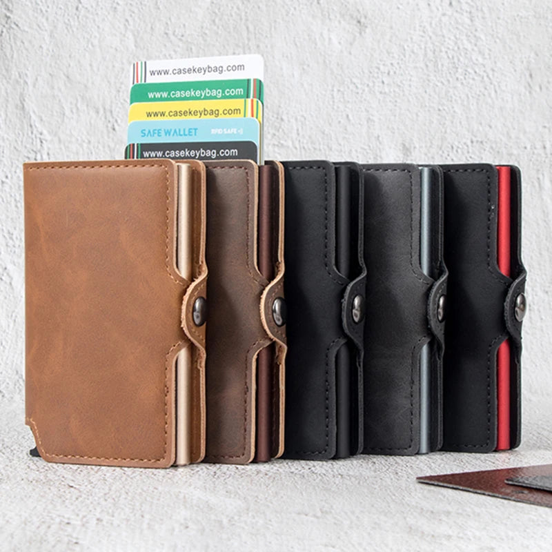 Pop-Up RFID Wallet — Slim Aluminium & Leather Card Holder