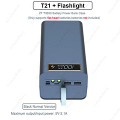 21×18650 DIY Power Bank Case — PD & Qi Wireless Shell — Normal Black