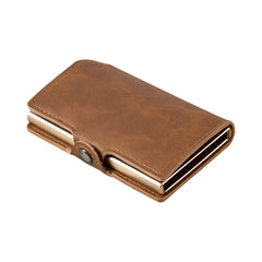 Pop-Up RFID Wallet — Slim Aluminium & Leather Card Holder — Brown