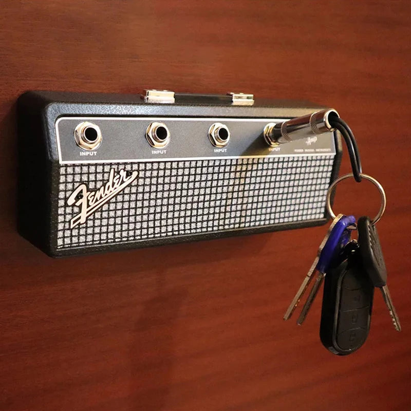 Amp-Style Wall Key Holder — 4 Hooks + Plug Keychains
