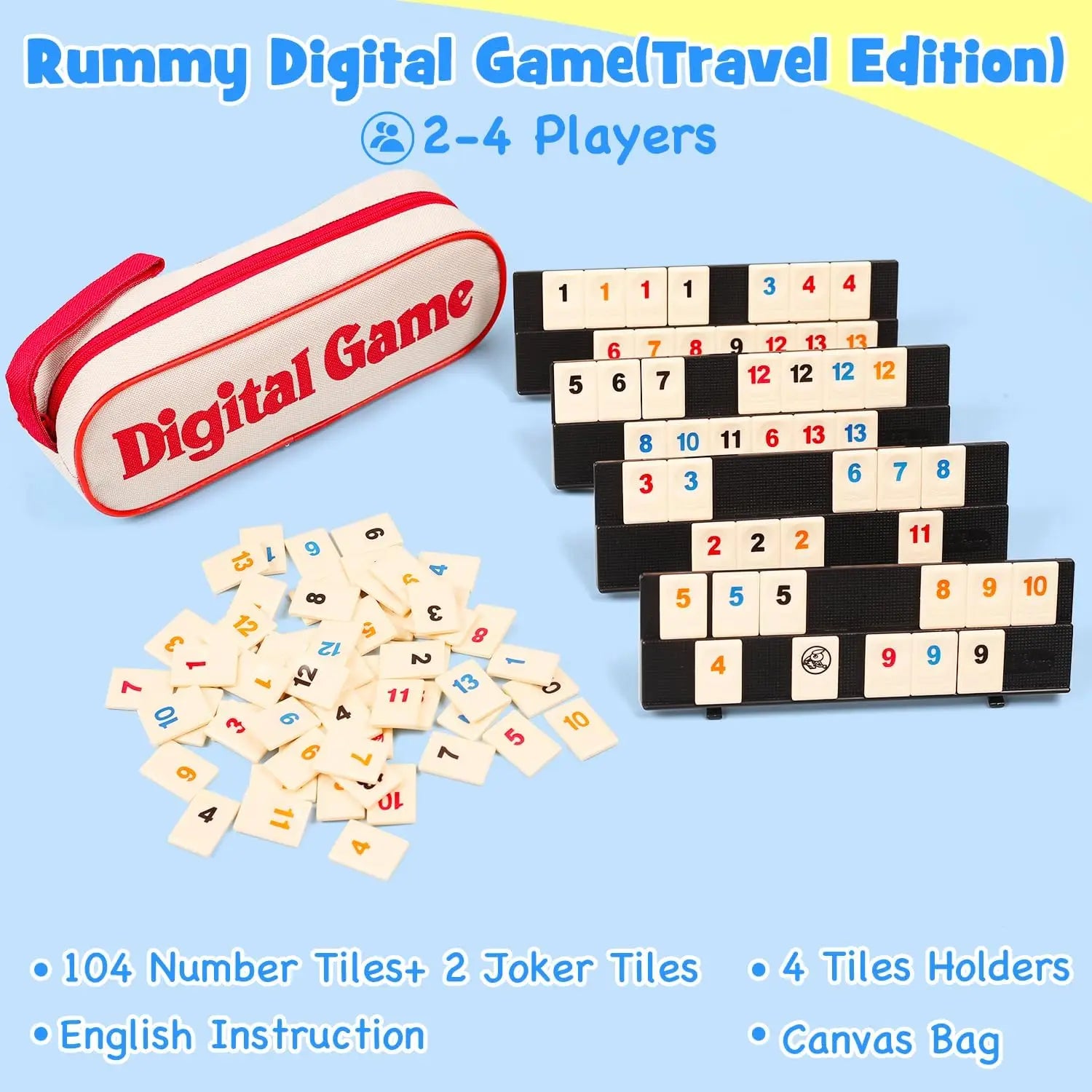Rummy Tile Game — 106 Tiles, 4 Racks & Travel Case — product image 3