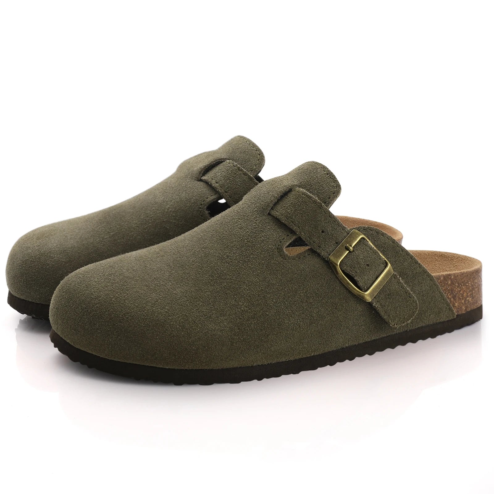 Suede Arch-Support Mules — Cork Footbed Slip-On Clogs