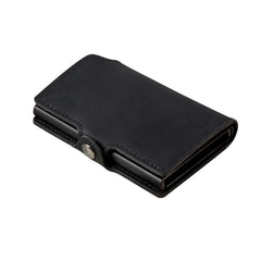 Pop-Up RFID Wallet — Slim Aluminium & Leather Card Holder — Black