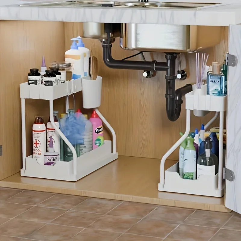 Under-Sink Pull-Out Rack — 2-Tier Steel & PP Organiser