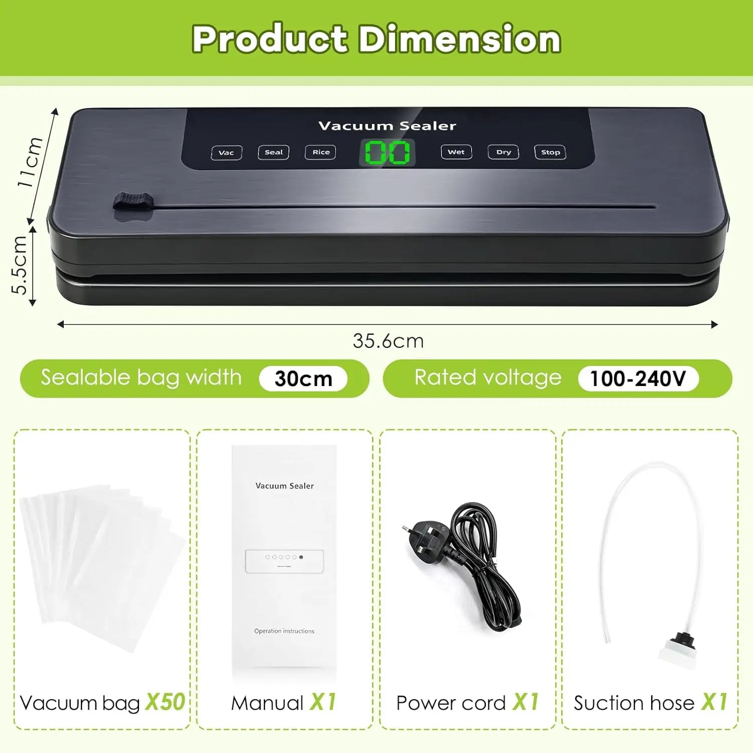 Automatic Food Vacuum Sealer — 60 kPa, 5 Modes + 10 Bags — product image 2