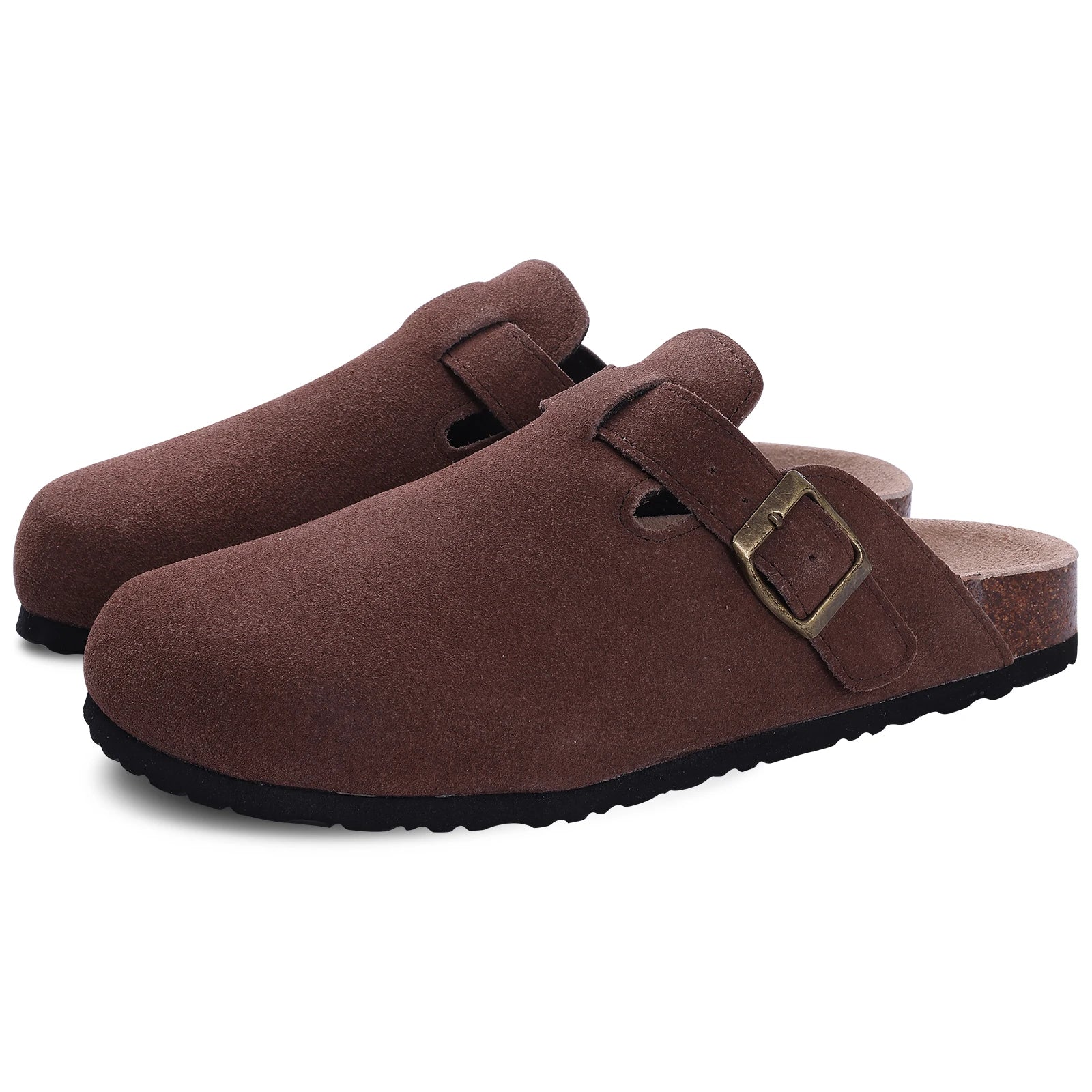 Suede Arch-Support Mules — Cork Footbed Slip-On Clogs