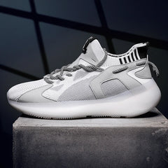 Air-Mesh Running Shoes — Lightweight Knit Trainers — White gray
