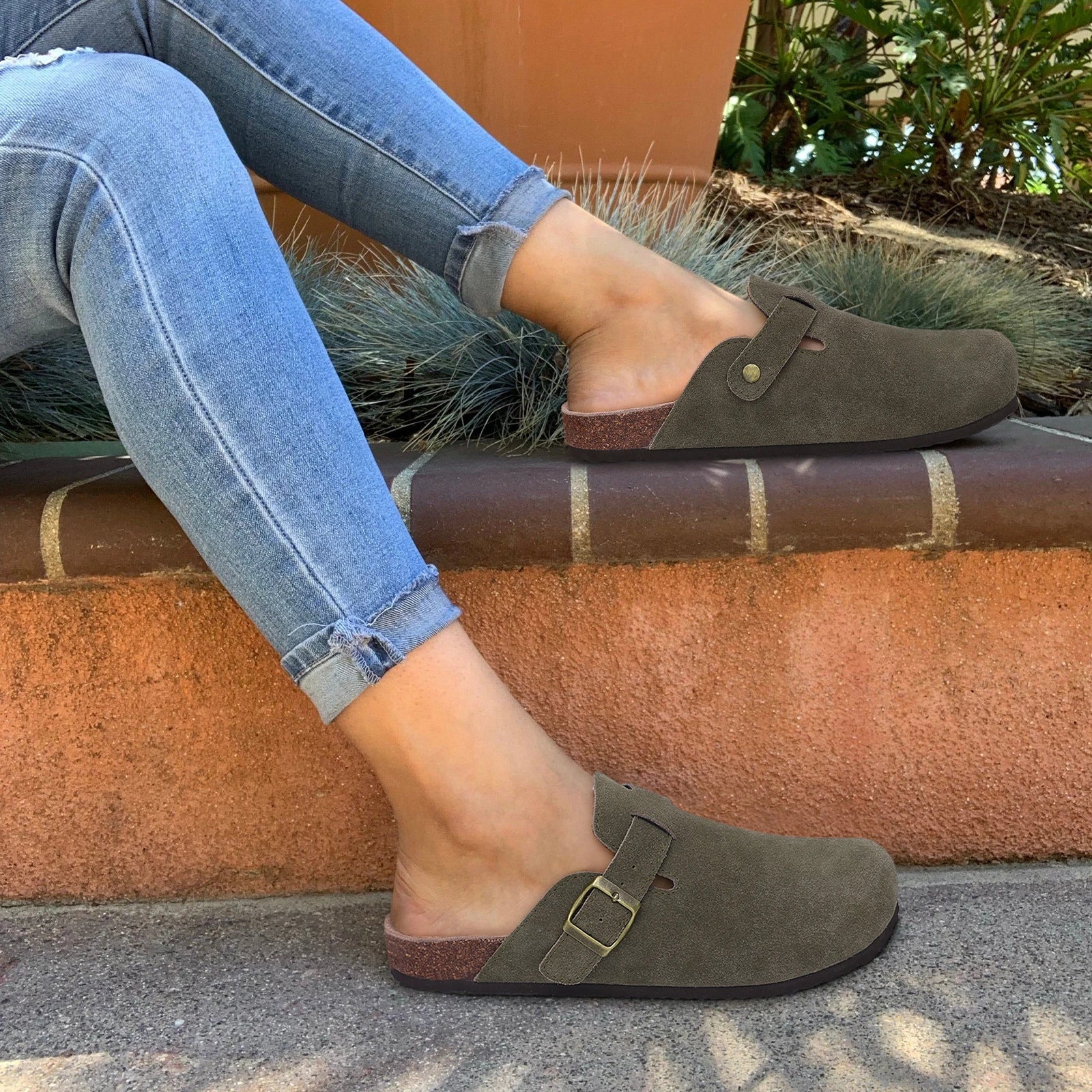 Suede Arch-Support Mules — Cork Footbed Slip-On Clogs — product image 2