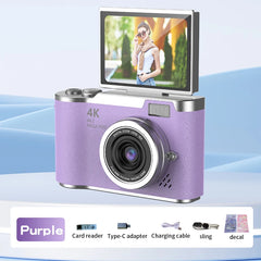 Compact Digital Camera — 1080p, 8× Zoom, 180° Flip Screen — Purple