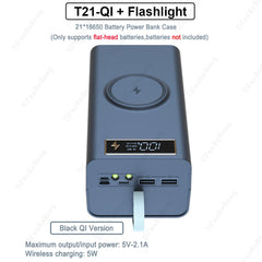 21×18650 DIY Power Bank Case — PD & Qi Wireless Shell — QI Black