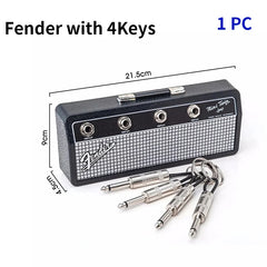 Amp-Style Wall Key Holder — 4 Hooks + Plug Keychains — Fender with 4Keys