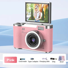 Compact Digital Camera — 1080p, 8× Zoom, 180° Flip Screen — Pink