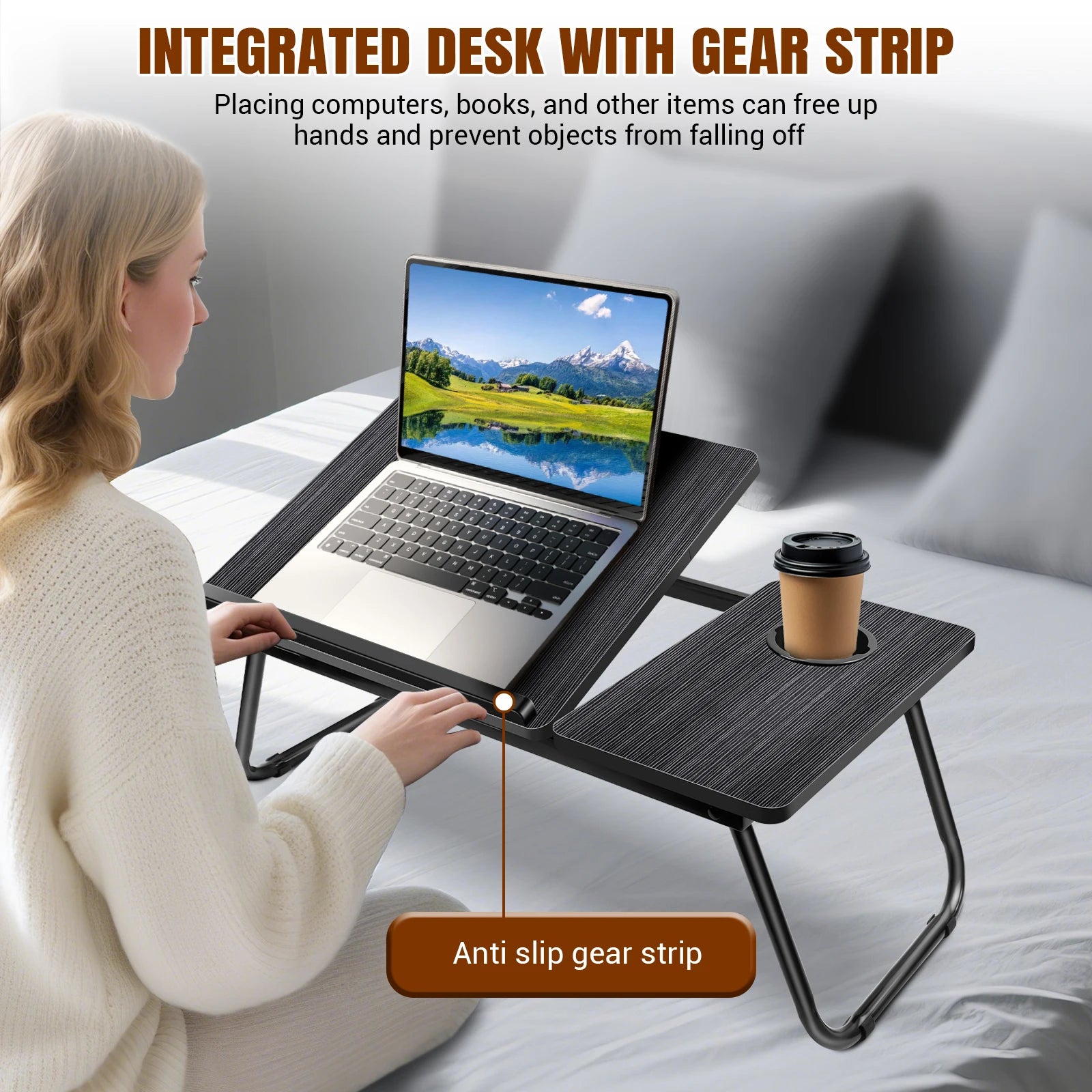 Folding Laptop Bed Tray — Lap Desk with Cup Slot — product image 4