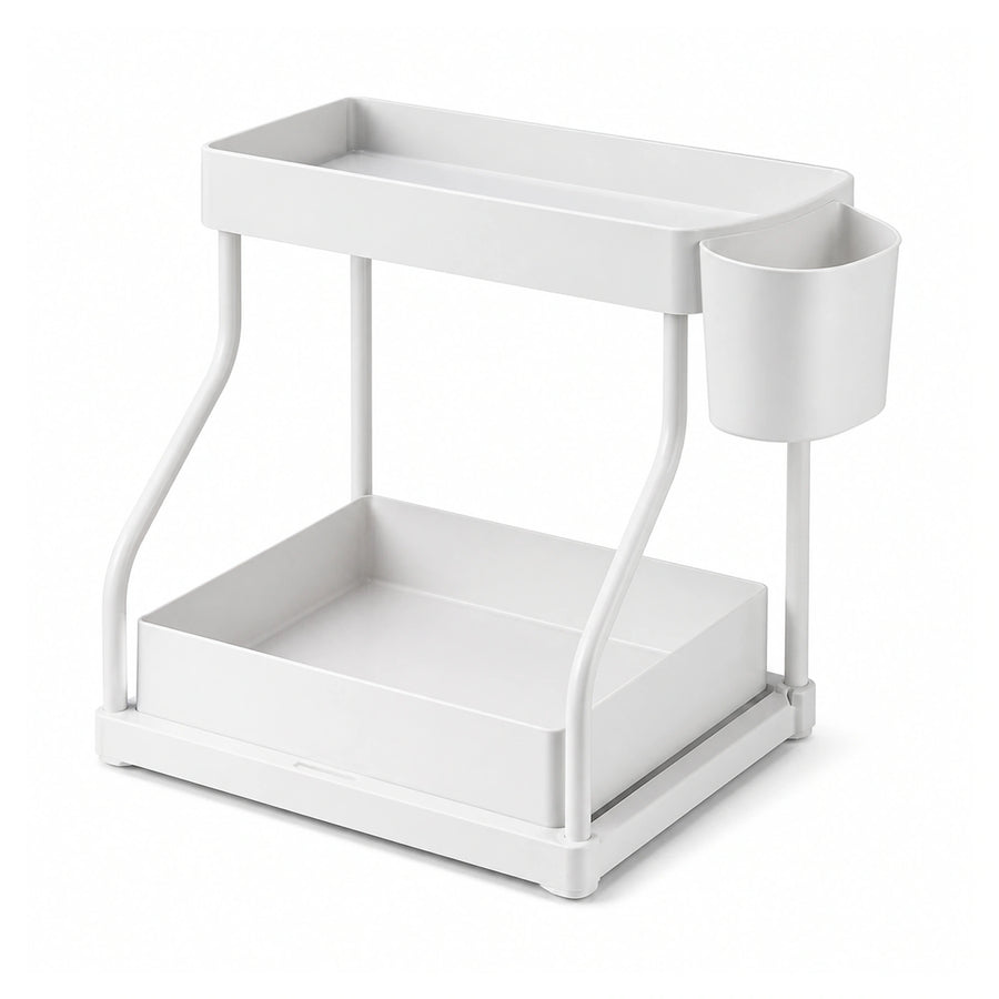 2-Tier Under-Sink Organiser — Pull-Out Storage Baskets on a pure white background