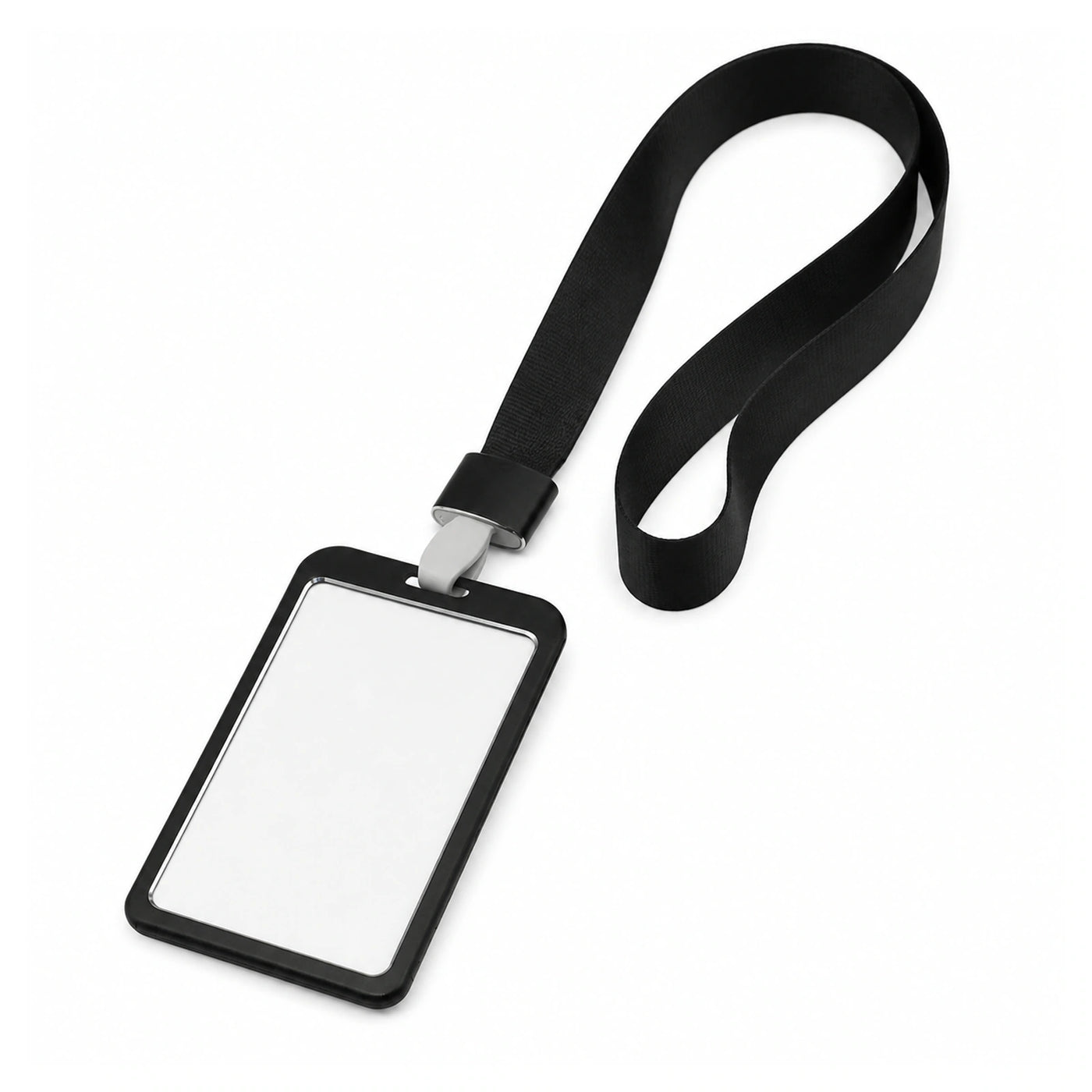 Aluminium ID Card Holder — Slim Badge Case with Lanyard on a pure white background
