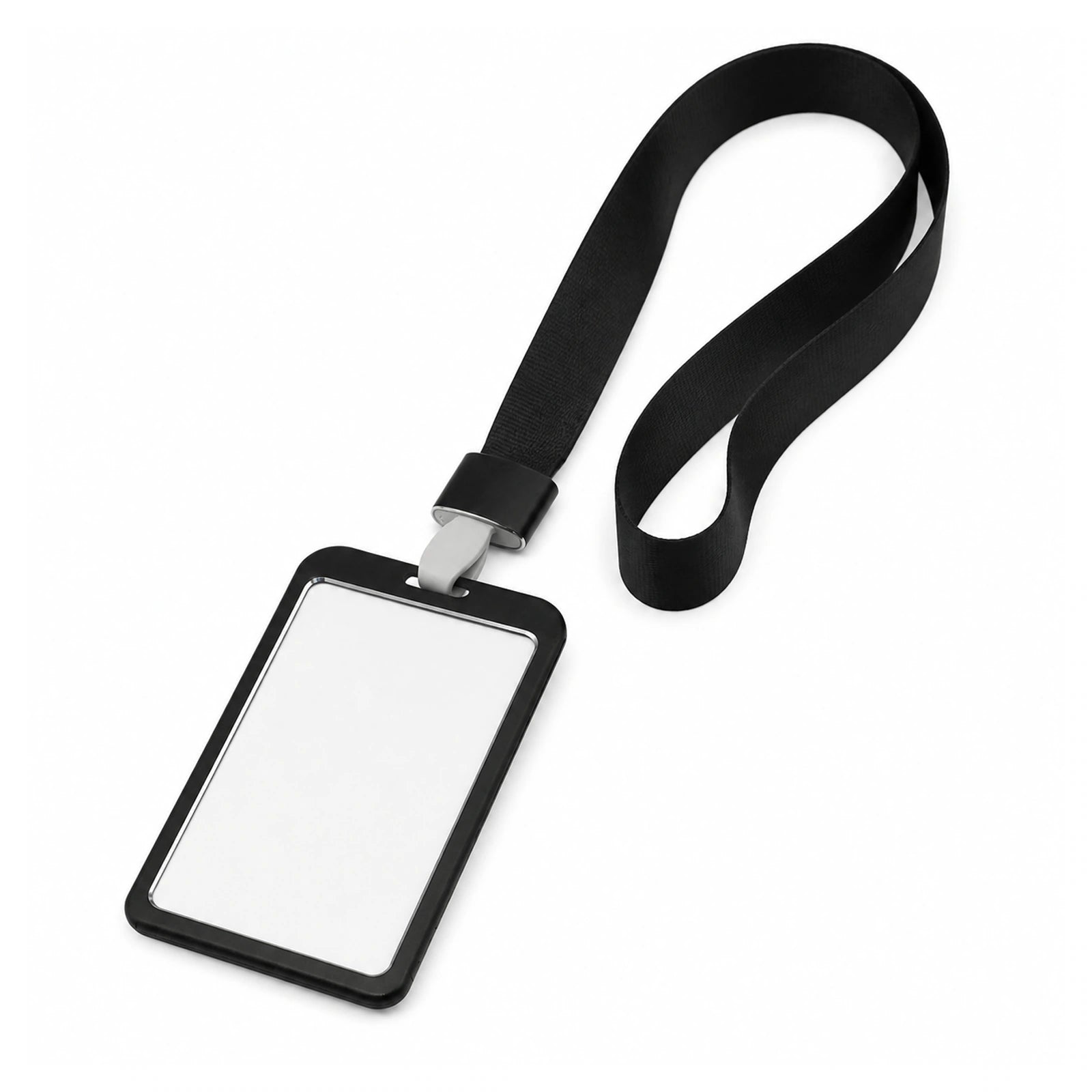 Aluminium ID Card Holder — Slim Badge Case with Lanyard on a pure white background