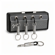 Amp-Style Wall Key Holder — 4 Hooks + Plug Keychains on a pure white background