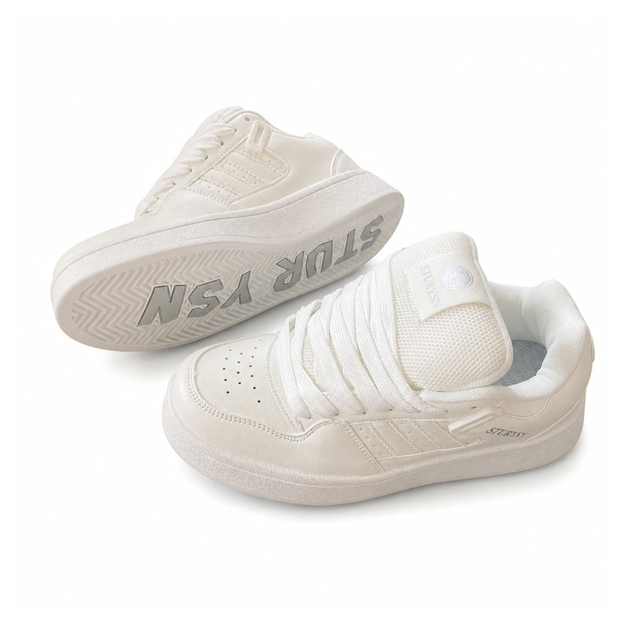 Chunky-Sole Board Shoes — Unisex Mesh-Lined Sneakers on a pure white background