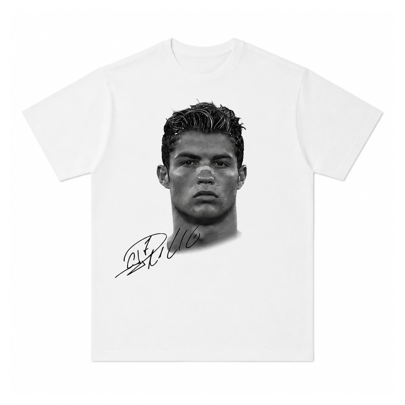 Football Superstar Graphic Cotton Tee — Unisex Short Sleeve on a pure white background