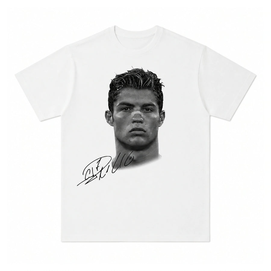 Football Superstar Graphic Cotton Tee — Unisex Short Sleeve on a pure white background