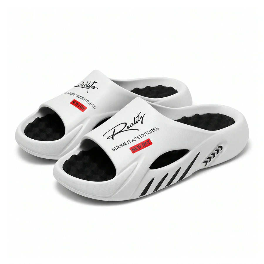 Massage Sole Slides — Textured EVA Comfort Sandals on a pure white background