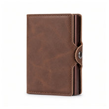 Pop-Up RFID Wallet — Slim Aluminium & Leather Card Holder on a pure white background