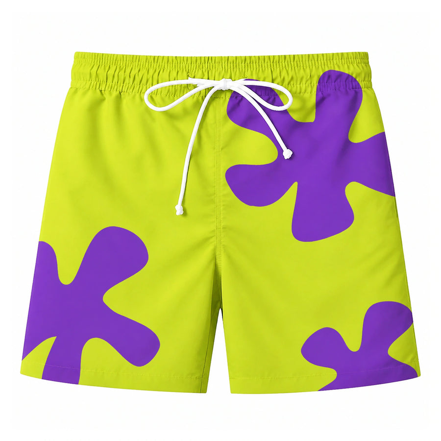 Quick-Dry Graphic Board Shorts — Mesh-Lined Swim Trunks on a pure white background