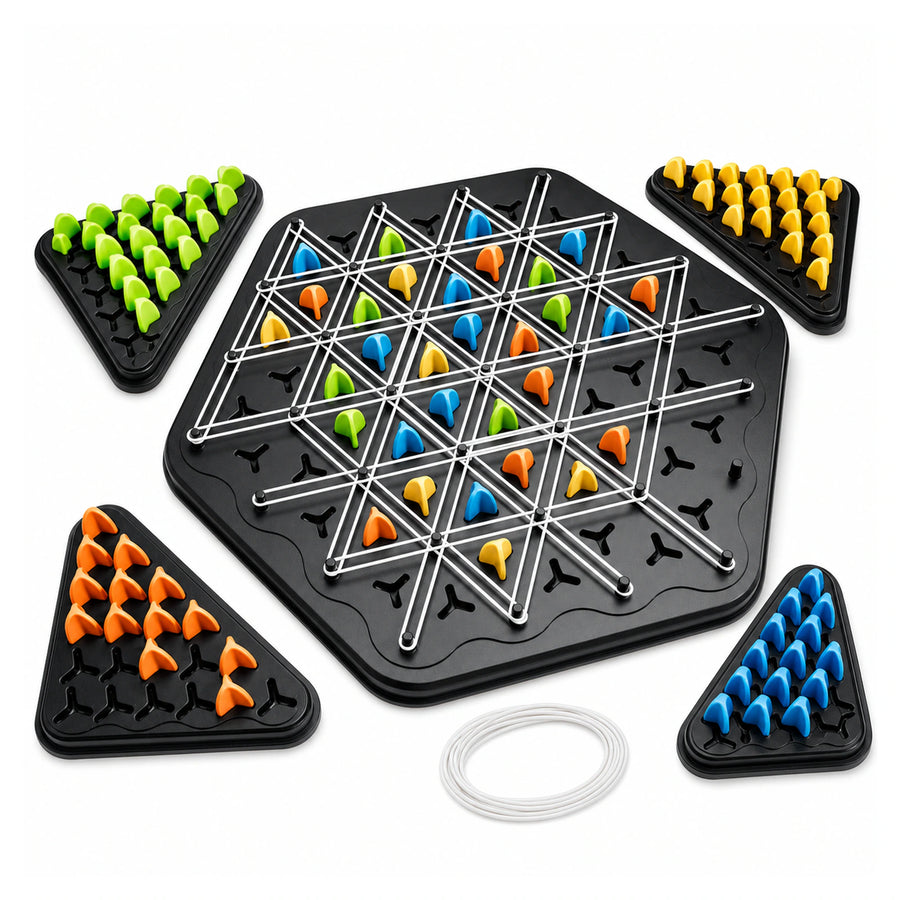 Triangle Chain Logic Puzzle — Tabletop Strategy Game on a pure white background