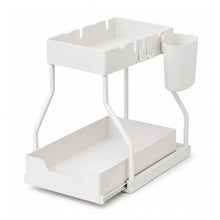 Under-Sink Pull-Out Rack — 2-Tier Steel & PP Organiser on a pure white background