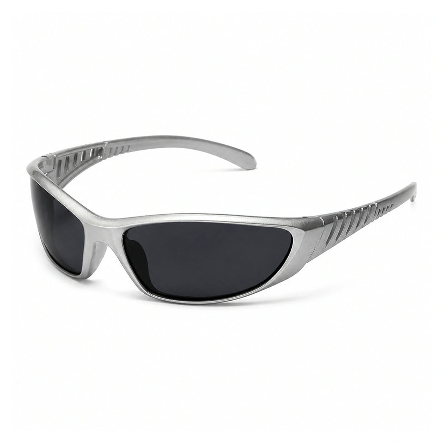 Y2K Cutout Sunglasses — Mirrored UV400 Futurist Shades on a pure white background